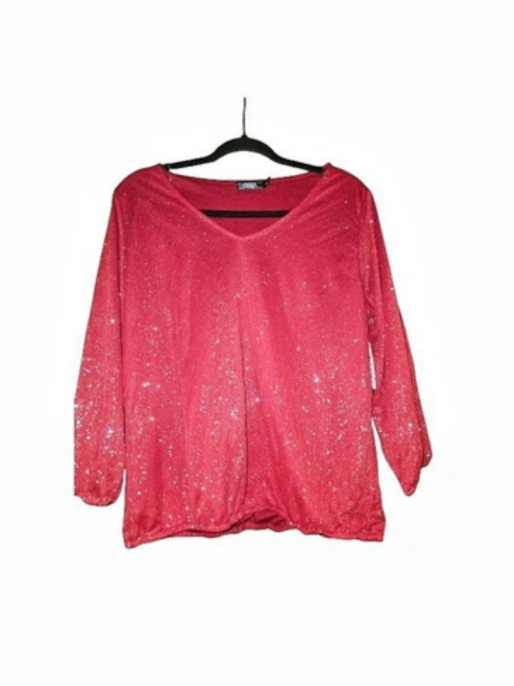 CUPIO Sequin Long Sleeve Blouse in Pink Size XL